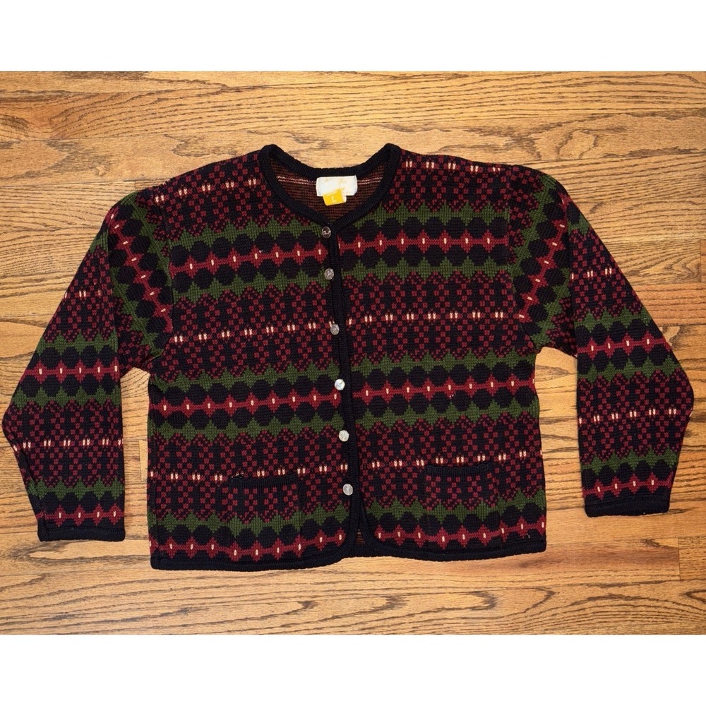Vintage Tally Ho Cardigan Knitted Sweater Large Multicolor Geometric Acrylic